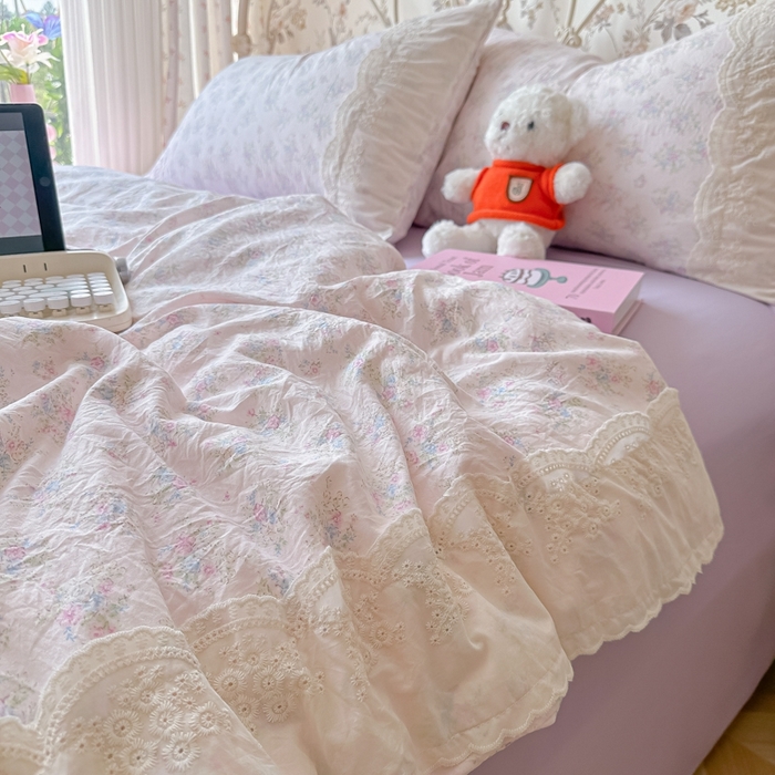 91家纺网 家纺一手货源 找家纺 澜妃 2025新款糯叽叽水洗棉全棉蕾丝花边-艾意系列 艾意-半路月亮