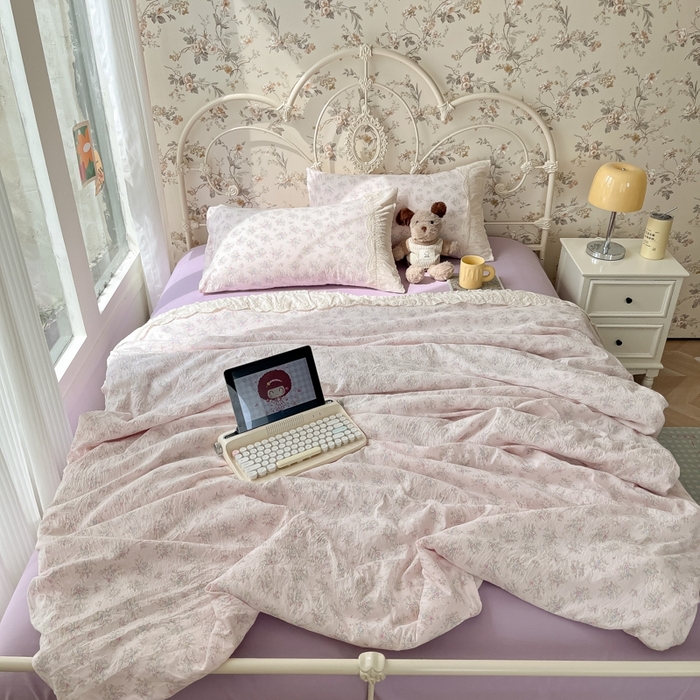 91家纺网 家纺一手货源 找家纺 澜妃 2025新款糯叽叽水洗棉全棉蕾丝花边-艾意系列 艾意-半路月亮