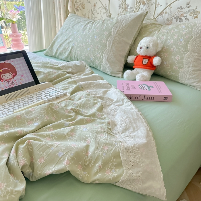 91家纺网 家纺一手货源 找家纺 澜妃 2025新款糯叽叽水洗棉全棉蕾丝花边-艾意系列 艾意-春江雾