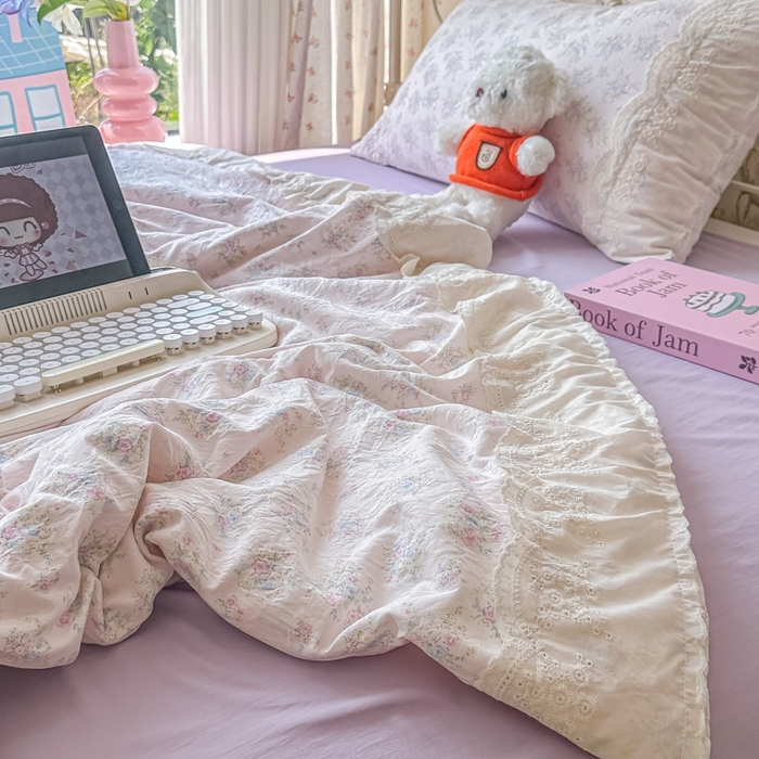 91家纺网 家纺一手货源 找家纺 澜妃 2025新款糯叽叽水洗棉全棉蕾丝花边-艾意系列 艾意-半路月亮