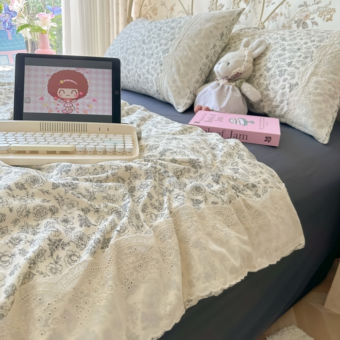 91家纺网 家纺一手货源 找家纺 澜妃 2025新款糯叽叽水洗棉全棉蕾丝花边-艾意系列 艾意-山月枇杷