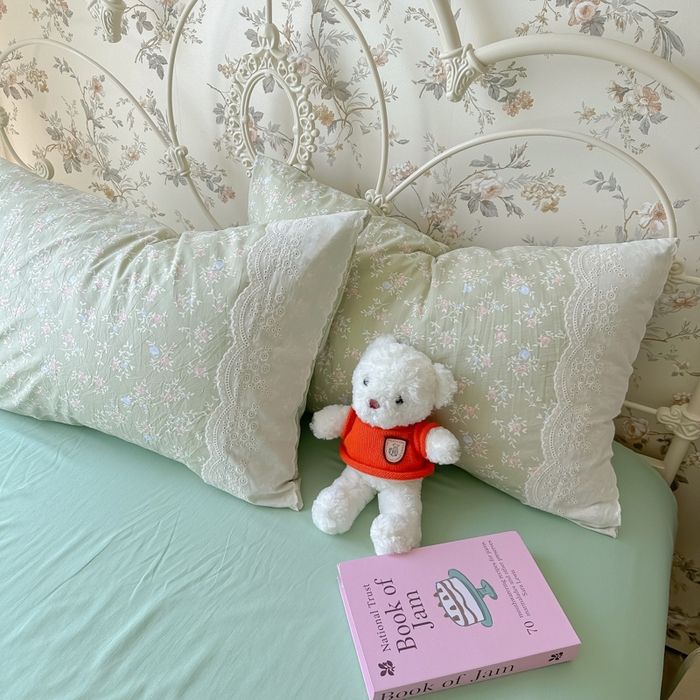 91家纺网 家纺一手货源 找家纺 澜妃 2025新款糯叽叽水洗棉全棉蕾丝花边-艾意系列 艾意-春江雾