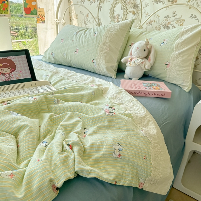 91家纺网 家纺一手货源 找家纺 澜妃 2025新款糯叽叽水洗棉全棉蕾丝花边-艾意系列 艾意-小狗心情