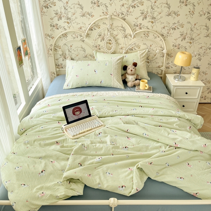 91家纺网 家纺一手货源 找家纺 澜妃 2025新款糯叽叽水洗棉全棉蕾丝花边-艾意系列 艾意-小狗心情