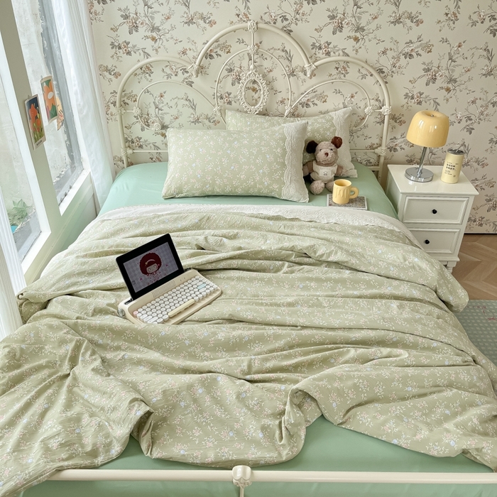 91家纺网 家纺一手货源 找家纺 澜妃 2025新款糯叽叽水洗棉全棉蕾丝花边-艾意系列 艾意-春江雾