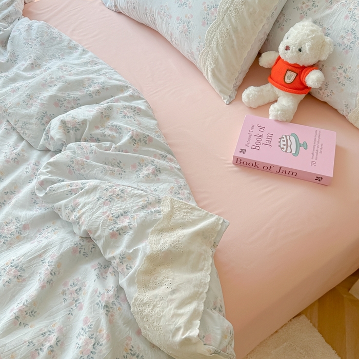 91家纺网 家纺一手货源 找家纺 澜妃 2025新款糯叽叽水洗棉全棉蕾丝花边-艾意系列 艾意-蓝莓气泡