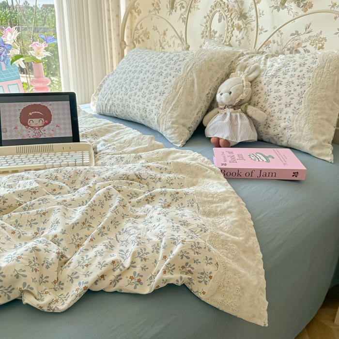 91家纺网 家纺一手货源 找家纺 澜妃 2025新款糯叽叽水洗棉全棉蕾丝花边-艾意系列 艾意-安妮的兔