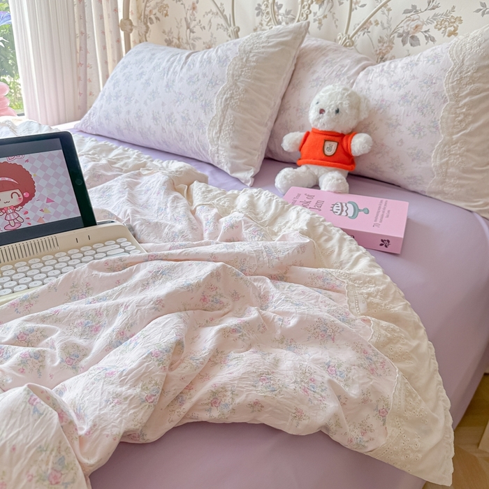 91家纺网 家纺一手货源 找家纺 澜妃 2025新款糯叽叽水洗棉全棉蕾丝花边-艾意系列 艾意-半路月亮