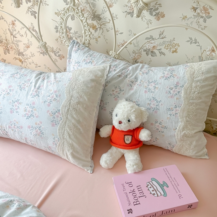 91家纺网 家纺一手货源 找家纺 澜妃 2025新款糯叽叽水洗棉全棉蕾丝花边-艾意系列 艾意-蓝莓气泡