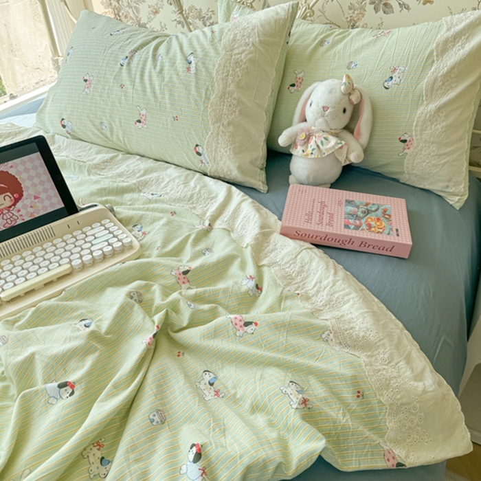 91家纺网 家纺一手货源 找家纺 澜妃 2025新款糯叽叽水洗棉全棉蕾丝花边-艾意系列 艾意-小狗心情