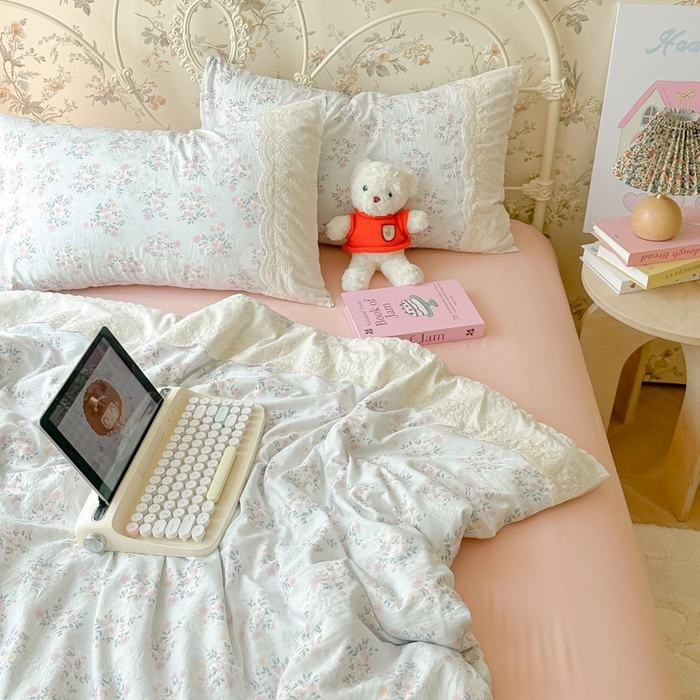 91家纺网 家纺一手货源 找家纺 澜妃 2025新款糯叽叽水洗棉全棉蕾丝花边-艾意系列 艾意-蓝莓气泡