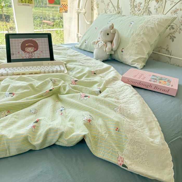 91家纺网 家纺一手货源 找家纺 澜妃 2025新款糯叽叽水洗棉全棉蕾丝花边-艾意系列 艾意-小狗心情