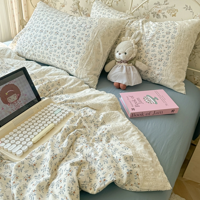 91家纺网 家纺一手货源 找家纺 澜妃 2025新款糯叽叽水洗棉全棉蕾丝花边-艾意系列 艾意-安妮的兔