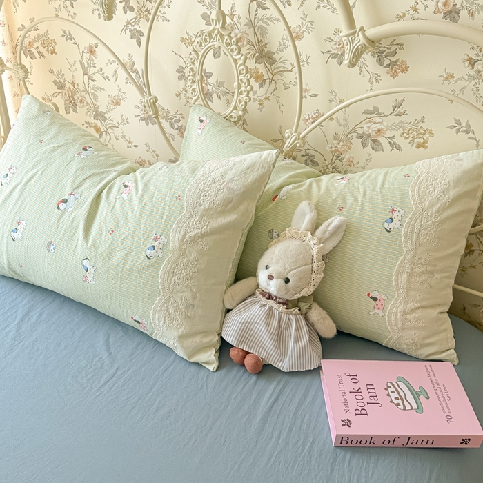 91家纺网 家纺一手货源 找家纺 澜妃 2025新款糯叽叽水洗棉全棉蕾丝花边-艾意系列 艾意-小狗心情