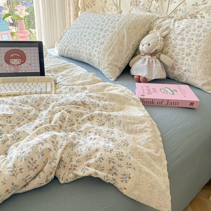 91家纺网 家纺一手货源 找家纺 澜妃 2025新款糯叽叽水洗棉全棉蕾丝花边-艾意系列 艾意-安妮的兔