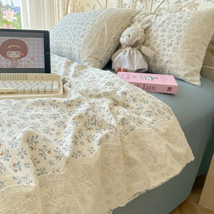 91家纺网 家纺一手货源 找家纺 澜妃 2025新款糯叽叽水洗棉全棉蕾丝花边-艾意系列 艾意-安妮的兔