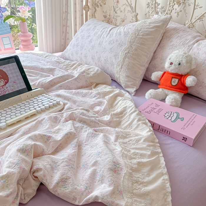 91家纺网 家纺一手货源 找家纺 澜妃 2025新款糯叽叽水洗棉全棉蕾丝花边-艾意系列 艾意-半路月亮