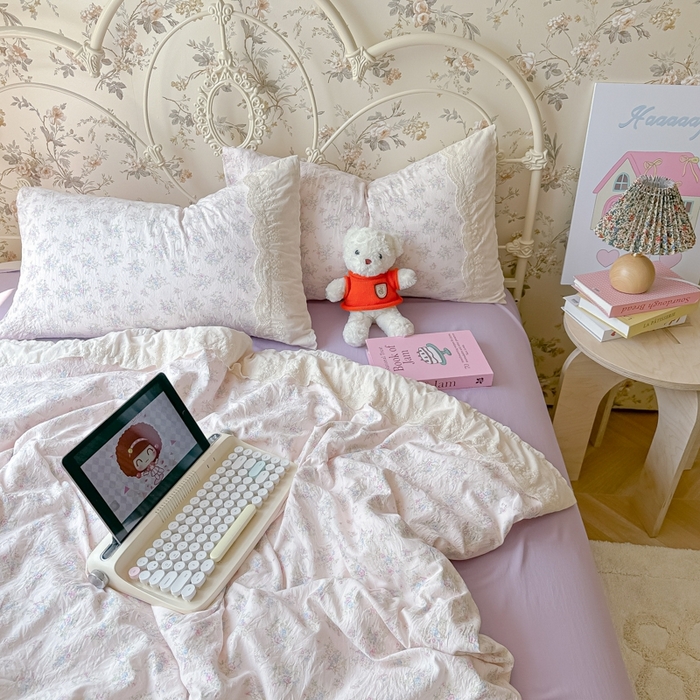 91家纺网 家纺一手货源 找家纺 澜妃 2025新款糯叽叽水洗棉全棉蕾丝花边-艾意系列 艾意-半路月亮