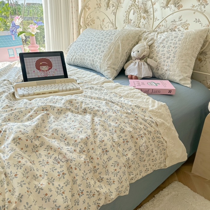 91家纺网 家纺一手货源 找家纺 澜妃 2025新款糯叽叽水洗棉全棉蕾丝花边-艾意系列 艾意-安妮的兔