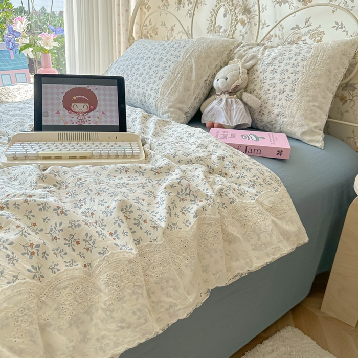 91家纺网 家纺一手货源 找家纺 澜妃 2025新款糯叽叽水洗棉全棉蕾丝花边-艾意系列 艾意-安妮的兔