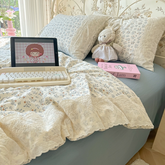 91家纺网 家纺一手货源 找家纺 澜妃 2025新款糯叽叽水洗棉全棉蕾丝花边-艾意系列 艾意-安妮的兔