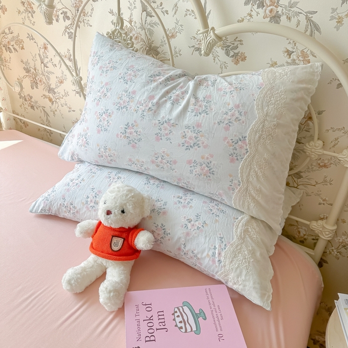 91家纺网 家纺一手货源 找家纺 澜妃 2025新款糯叽叽水洗棉全棉蕾丝花边-艾意系列 艾意-蓝莓气泡