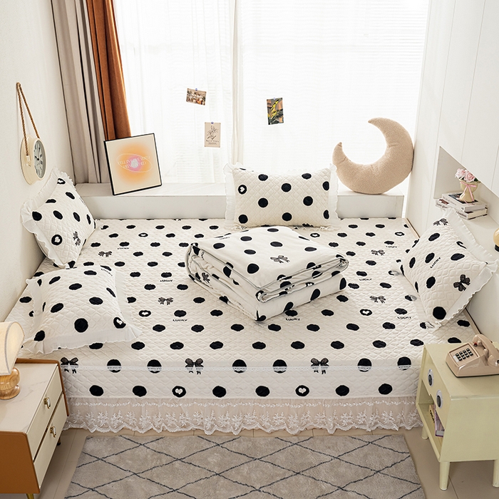 91家纺网 家纺一手货源 找家纺 冬然 2024新款牛奶绒床盖榻榻米床盖炕盖 幸运点点