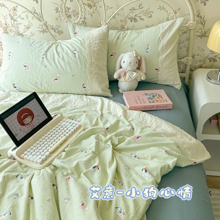 91家纺网 家纺一手货源 找家纺 （总）澜妃 2025新款糯叽叽水洗棉全棉蕾丝花边-艾意系列