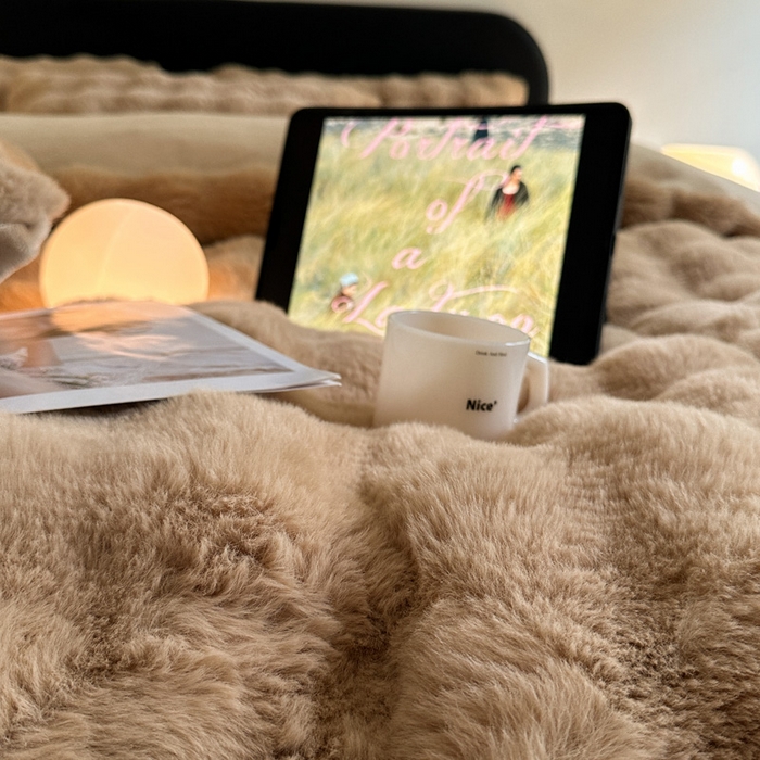 91家纺网 家纺一手货源 找家纺 小叮当家纺仓储工厂店 （买家秀 爆款不断货）2025新款A类母婴级兔兔绒大泡泡牛奶绒珊瑚绒雪花绒四件套 雅致-浅驼