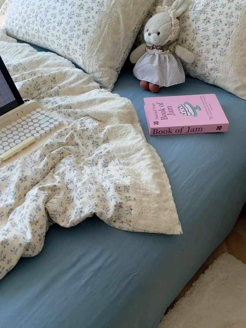 91家纺网 家纺一手货源 找家纺 澜妃 2025新款糯叽叽水洗棉全棉蕾丝花边-艾意系列 艾意-安妮的兔