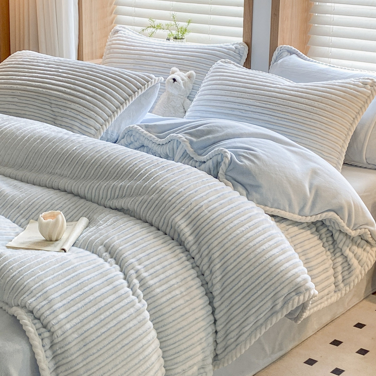 91家纺网 家纺一手货源 找家纺 （总）小叮当家纺仓储工厂店 2025新款阳离子抽条四件套