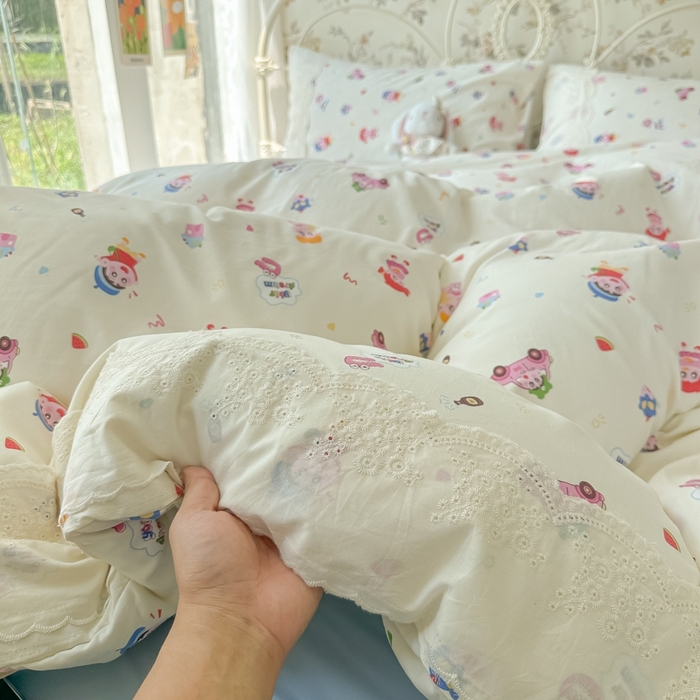 91家纺网 家纺一手货源 找家纺 澜妃 2025新款糯叽叽水洗棉全棉蕾丝花边-艾意系列 艾意-小新控