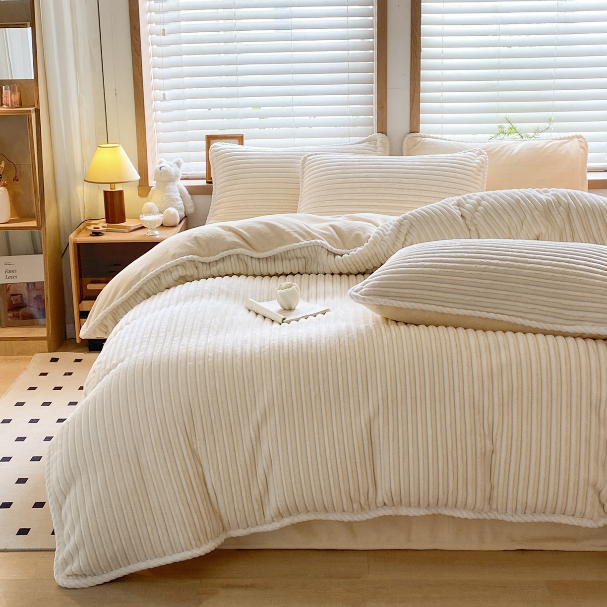 91家纺网 家纺一手货源 找家纺 小叮当家纺仓储工厂店 2025新款阳离子抽条四件套 阳离子抽条-奶黄