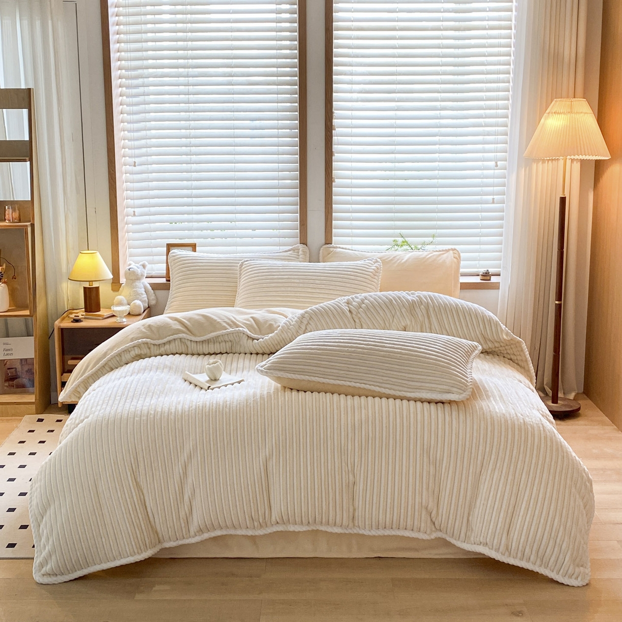 91家纺网 家纺一手货源 找家纺 小叮当家纺仓储工厂店 2025新款阳离子抽条四件套 阳离子抽条-奶黄