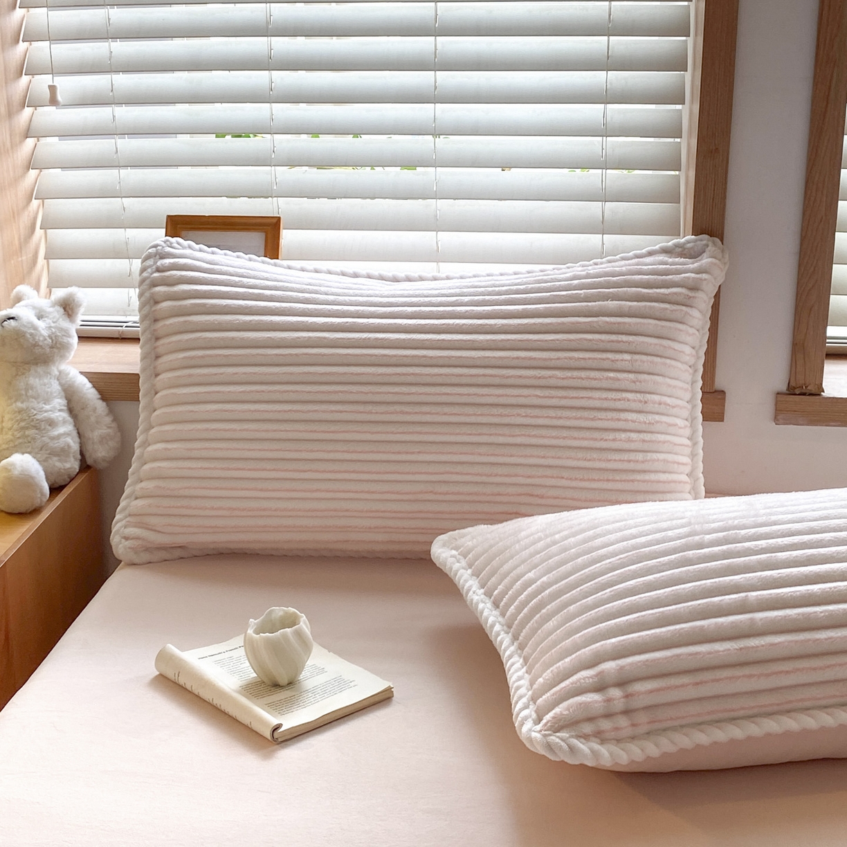 91家纺网 家纺一手货源 找家纺 小叮当家纺仓储工厂店 2025新款阳离子抽条四件套 阳离子抽条-桃粉