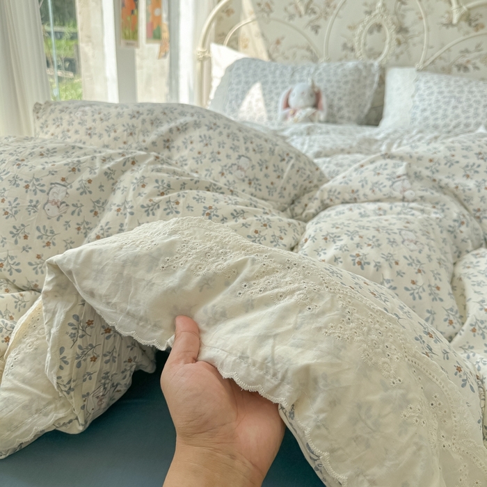 91家纺网 家纺一手货源 找家纺 澜妃 2025新款糯叽叽水洗棉全棉蕾丝花边-艾意系列 艾意-安妮的兔