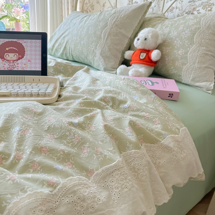 91家纺网 家纺一手货源 找家纺 澜妃 2025新款糯叽叽水洗棉全棉蕾丝花边-艾意系列 艾意-春江雾