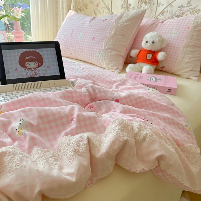 91家纺网 家纺一手货源 找家纺 澜妃 2025新款糯叽叽水洗棉全棉蕾丝花边-艾意系列 艾意-宅宅猫爪