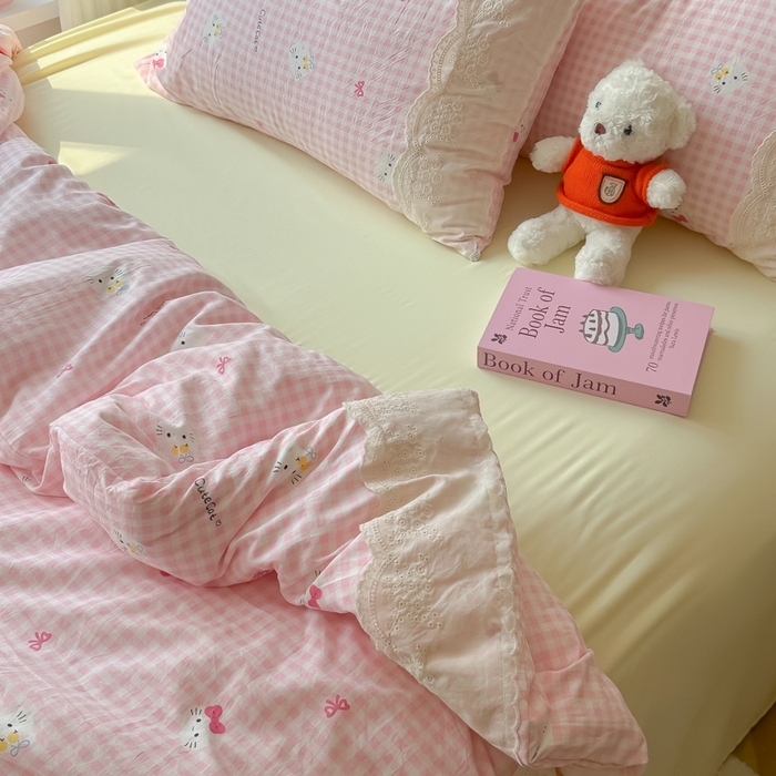 91家纺网 家纺一手货源 找家纺 澜妃 2025新款糯叽叽水洗棉全棉蕾丝花边-艾意系列 艾意-宅宅猫爪