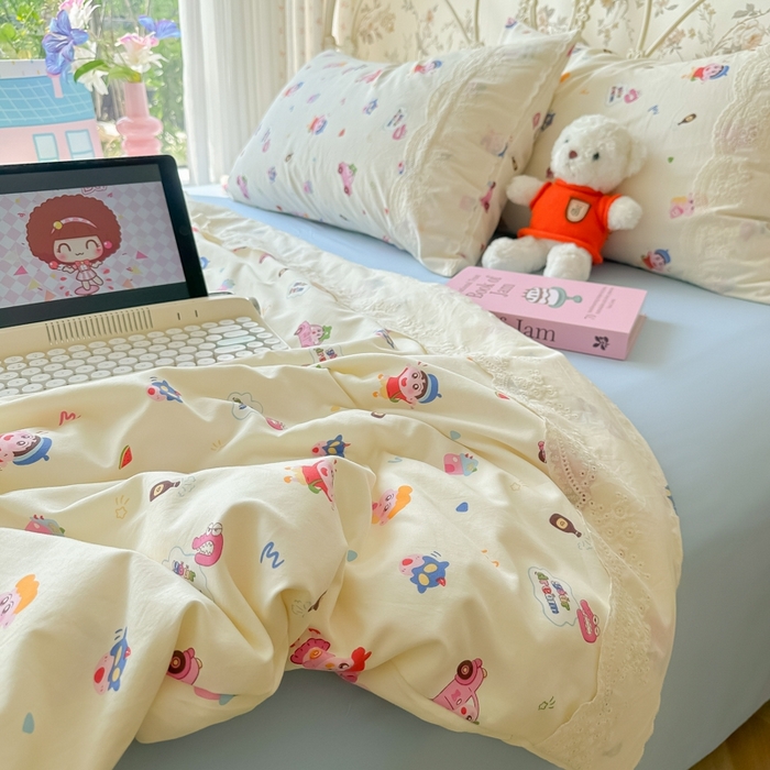 91家纺网 家纺一手货源 找家纺 澜妃 2025新款糯叽叽水洗棉全棉蕾丝花边-艾意系列 艾意-小新控