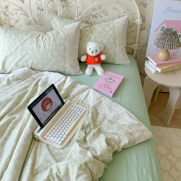 91家纺网 家纺一手货源 找家纺 澜妃 2025新款糯叽叽水洗棉全棉蕾丝花边-艾意系列 艾意-春江雾