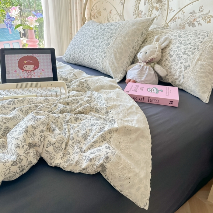 91家纺网 家纺一手货源 找家纺 澜妃 2025新款糯叽叽水洗棉全棉蕾丝花边-艾意系列 艾意-山月枇杷