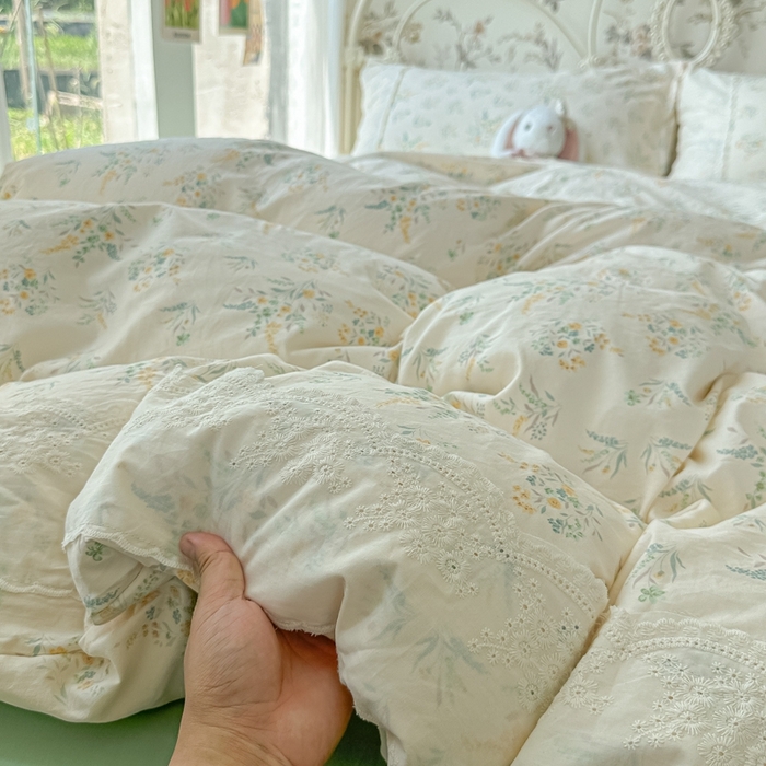 91家纺网 家纺一手货源 找家纺 澜妃 2025新款糯叽叽水洗棉全棉蕾丝花边-艾意系列 艾意-飘零