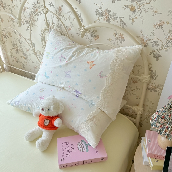 91家纺网 家纺一手货源 找家纺 澜妃 2025新款糯叽叽水洗棉全棉蕾丝花边-艾意系列 艾意-恋爱戏蝶