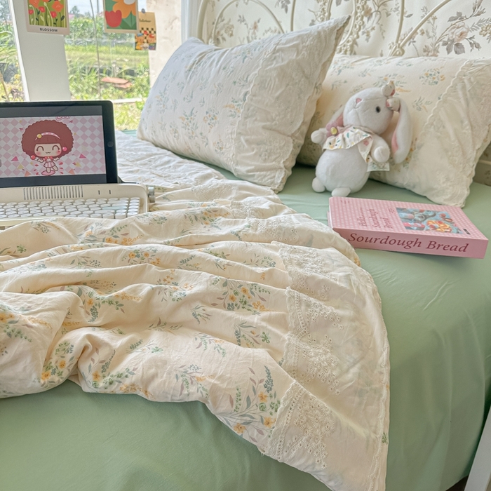 91家纺网 家纺一手货源 找家纺 澜妃 2025新款糯叽叽水洗棉全棉蕾丝花边-艾意系列 艾意-飘零