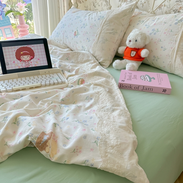 91家纺网 家纺一手货源 找家纺 澜妃 2025新款糯叽叽水洗棉全棉蕾丝花边-艾意系列 艾意-午后时光