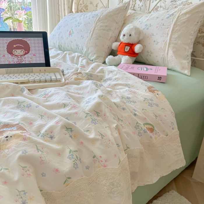 91家纺网 家纺一手货源 找家纺 澜妃 2025新款糯叽叽水洗棉全棉蕾丝花边-艾意系列 艾意-午后时光