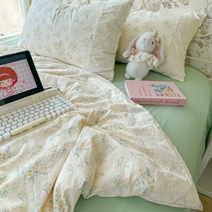 91家纺网 家纺一手货源 找家纺 澜妃 2025新款糯叽叽水洗棉全棉蕾丝花边-艾意系列 艾意-飘零