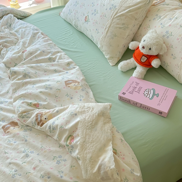 91家纺网 家纺一手货源 找家纺 澜妃 2025新款糯叽叽水洗棉全棉蕾丝花边-艾意系列 艾意-午后时光