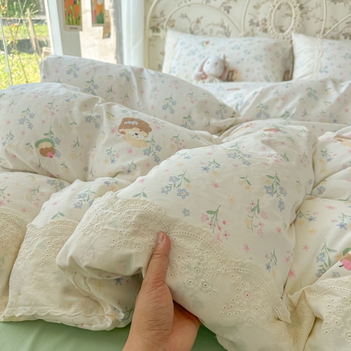 91家纺网 家纺一手货源 找家纺 澜妃 2025新款糯叽叽水洗棉全棉蕾丝花边-艾意系列 艾意-午后时光